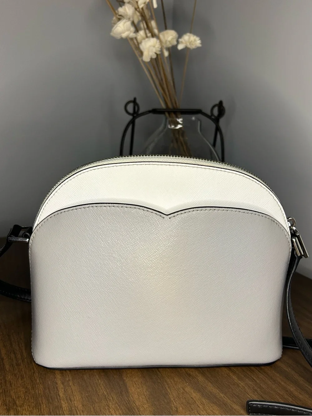 Kate Spade Payton Dome Crossbody Saffiano Leather Gray White Colorblock
